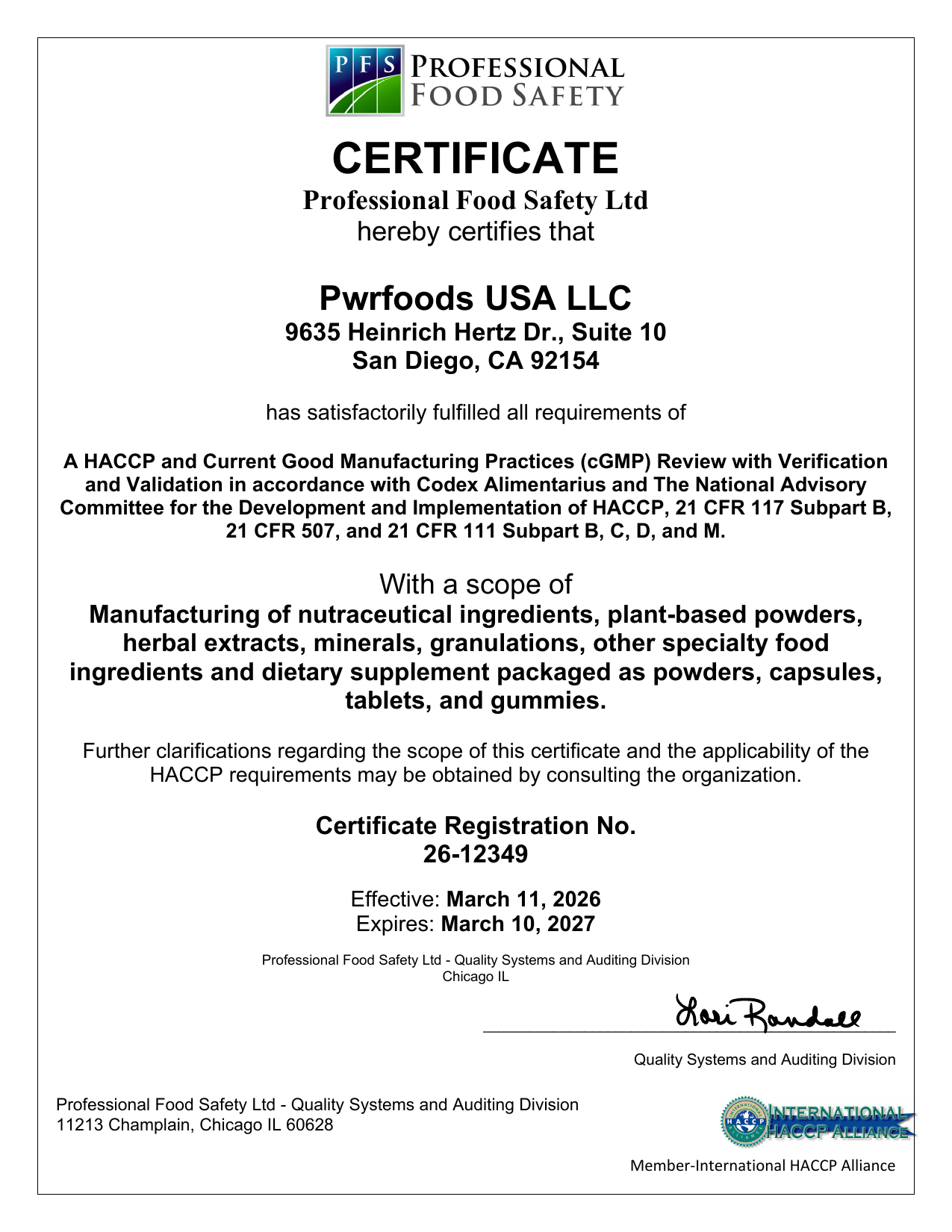GMP / HACCP 体系证书预览